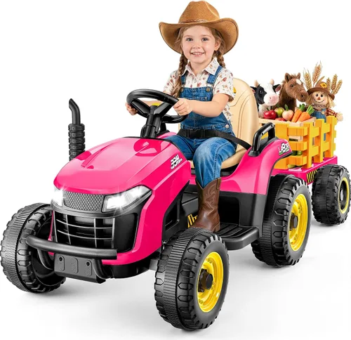 Miniatura 9 de ARBELI Tractor de paseo de 12 V 7 AH con remolque inclinable y control remoto, motores de 2 x 45 W, Bluetooth, música, palanca de cambios, juguetes