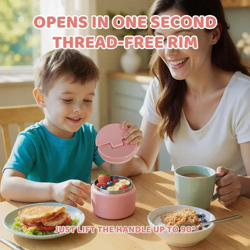 Miniatura 2 de Termo de sopa de 14.5 onzas para comida caliente para niños, tarro de comida aislado al vacío, termo de sopa sin torsiones para comida caliente, Rosa