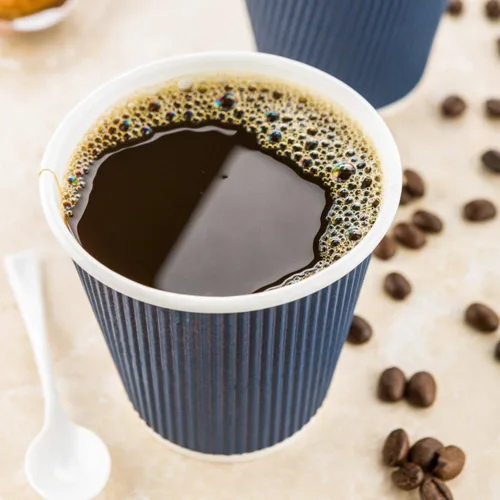 Miniatura 7 de Restaurantware Tazas de café desechables de doble pared de 8 onzas, 500 vasos de papel azul oscuro aislados, diseño de pared ondulada, las tapas se
