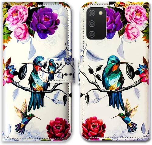 Miniatura 10 de Bcov Funda para Galaxy A03S, diseño de mariposas azules, flores, rosa, de cuero, con tapa para teléfono, con ranura para tarjetas, soporte