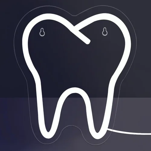 Letrero de neón LED en forma de diente de 9 x 7.9 pulgadas, luz dental para decoración de clínica, oficina y dentista, arte de pared de sonrisa,