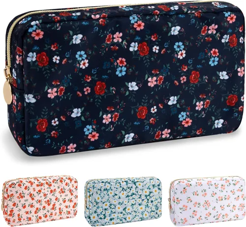 Miniatura 108 de izuzta Bolsa de maquillaje pequeña de nylon para bolso, linda bolsa de cosméticos con cremallera, bolsa de maquillaje preppy, Azul, Mini 2-Azul
