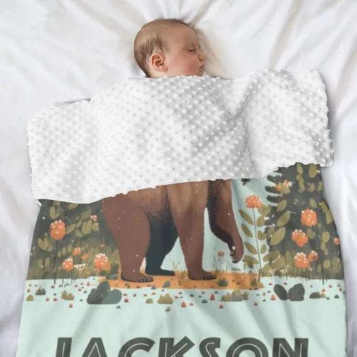Miniatura 2 de Mantas de bebé personalizadas para niños, manta de felpa suave de doble capa con respaldo de puntos, manta personalizada de oso minky, manta de bebé