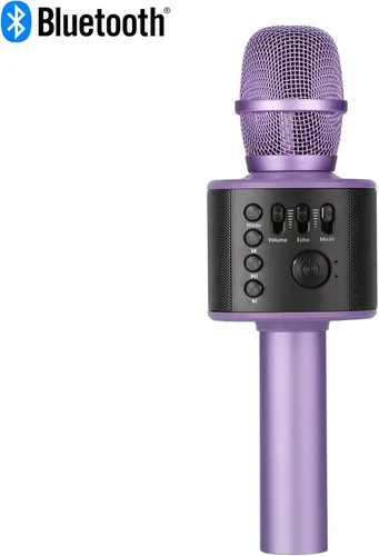 Miniatura 3 de Micrófono de karaoke inalámbrico Bluetooth con altavoces incorporados + grabación HD, micrófono portátil de mano Lila