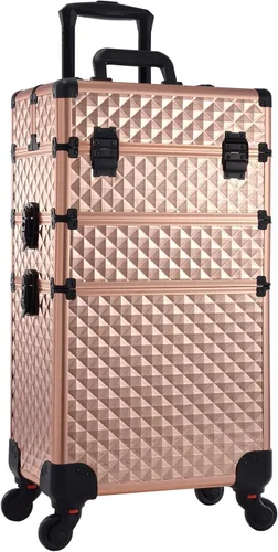 estuche profesional 3 en 1 rodante para maquillaje, estuche de aluminio con ruedas de rotación 360° para artista de maquillaje, maletín cosmético