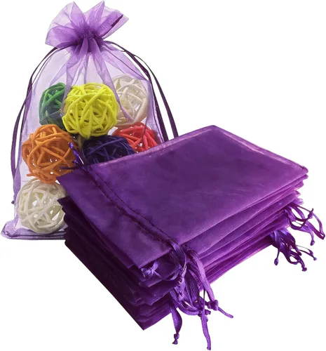 Miniatura 14 de 100 bolsas de papel de regalo de 4 x 6 pulgadas, color negro, tela de tul transparente, bolsas reutilizables con cordón para regalos de baby shower
