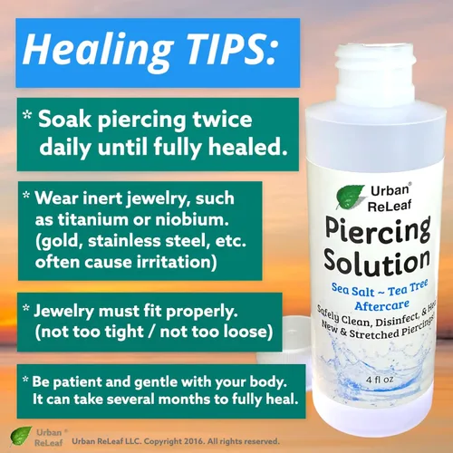 Miniatura 6 de Urban ReLeaf Solución para piercing. Sales marinas curativas y árbol de té después del cuidado 4 onzas, listo para usar. Limpia, calma y cura
