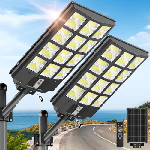 Luces solares impermeables para exteriores, luz solar de calle de 8000 W con sensor de movimiento, luces de inundación de seguridad de 7000 K del