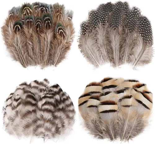 Miniatura 15 de THARAHT 24 plumas naturales manchadas de 4 estilos de plumas de ave de Guinea de 6 a 8 pulgadas a granel para manualidades, ropa, joyería