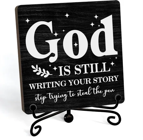 Miniatura 57 de Decoración Inspiradora Cristiana para Escritorio, Letrero "Dios Todavía Está Escribiendo Tu Historia", Decoración de Escritorio para Oficina, Hogar