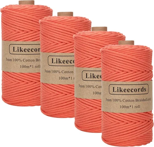 Miniatura 40 de Cordón de Algodón Trenzado 3mm x 109 yardas - Cuerda de Macramé Colorida para Manualidades, Ganchos, Colgantes de Pared - 100% Algodón Natural