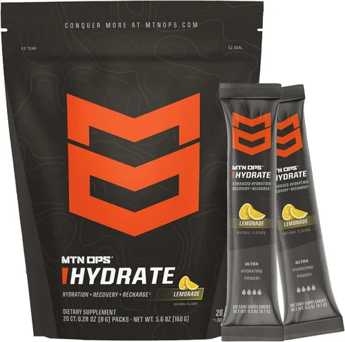 Miniatura 10 de MTN OPS Hydrate Electrolytes - Mezcla de bebida en polvo, 20 paquetes de electrolitos individuales para llevar con más de 1000 mg de electrolitos