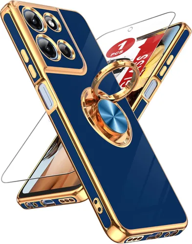 Miniatura 82 de LeYi Funda para Samsung Galaxy S22 Ultra con soporte de anillo giratorio de 360°, soporte magnético, chapado en oro rosa, borde protector para Negro