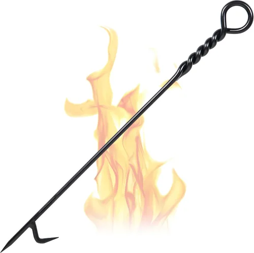 Póquer de fuego de 40 pulgadas para hoguera, diseño de cuerda trenzada, póker de chimenea resistente, póquer de hierro forjado de una pieza para