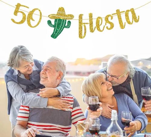 Miniatura 5 de Cartel de fiesta 50/cartel mexicano de 50 cumpleaños/Taco Bout 50 cumpleaños decoración suministros oro purpurina