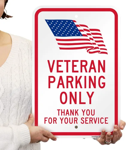 Miniatura 2 de SmartSign Letrero de metal con texto en inglés "Veteran Parking Only, Thank You For Your Service" de 18 x 12 pulgadas con símbolo de la bandera