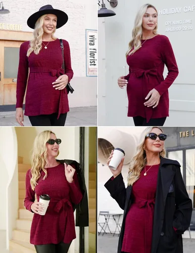 Miniatura 2 de Ekouaer Women's Maternity Long Sleeve Shirts Pregnancy Shirt Casual Ribbed Knit Pregnant Blouses S-XXL