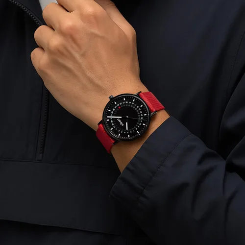 Miniatura 9 de a.b.art Reloj de cuarzo para hombre, movimiento Ronda con piezas suizas, cristal de zafiro, correa de malla milanesa, diseño ultrafino, esfera negra