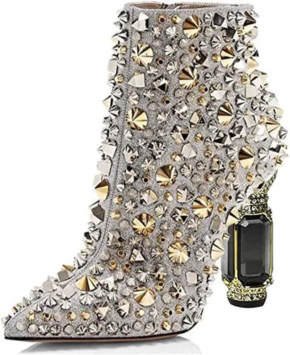 Miniatura 49 de FSJ Botas de tacón alto con punta puntiaguda para mujer, con tacón alto, con cremallera lateral brillante, estilo casual, para uso diario, zapatos