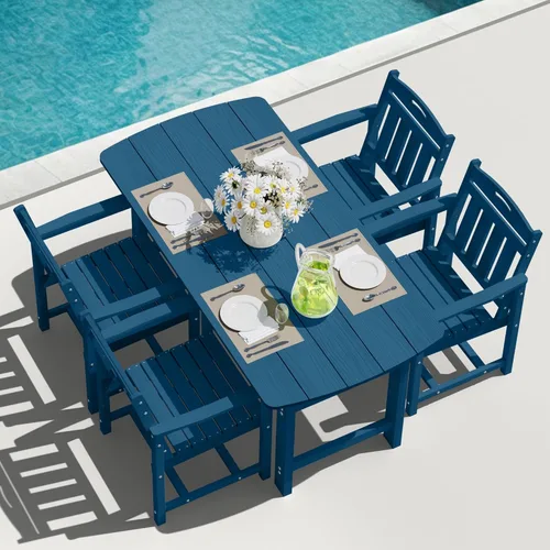 Miniatura 33 de Juego de comedor de patio al aire libre de HDPE con mesa y 6 sillas, juego de mesa y sillas de 7 piezas para todo clima, agujero para sombrilla de 2
