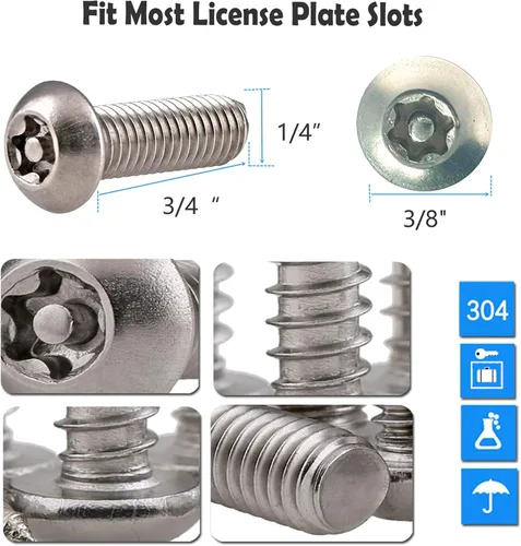 Miniatura 6 de Aootf Tornillos de acero inoxidable para placa de matrícula, pernos antirrobo para marco de matrícula, sujetadores resistentes a manipulaciones
