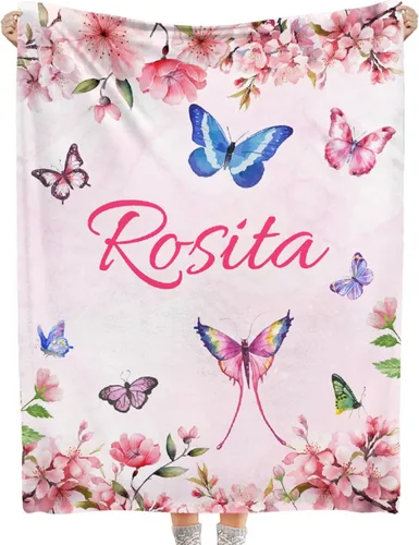 Manta de mariposa personalizada con nombre de mariposa para niños y niñas, regalo para amantes de las mariposas, franela suave y acogedora, ligera y