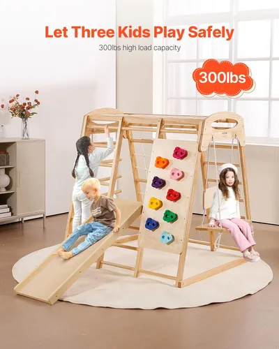 Miniatura 2 de VEVOR Gimnasio interior de la selva, parque infantil 7 en 1, 47.2 x 58 x 56 pulgadas, con escalera de madera y cuerda, escalera de red, columpio