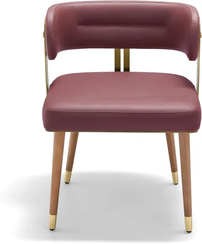 Miniatura 4 de ARTPLAN Silla de comedor de cuero de nogal, moderna silla de cocina tapizada con cojín de espuma de alta resistencia, marco dorado de acero Cereza