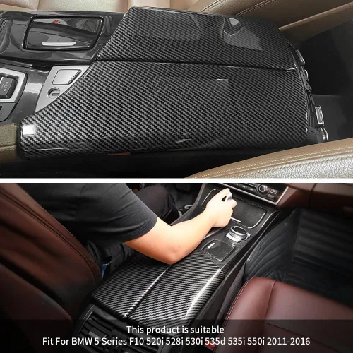 Miniatura 5 de para BMW Serie 5 E60 E61 F10 F11 G30 G32 2004-2021 Cubierta de Caja de Reposabrazos de Coche Color Fibra de Carbono Caja de Consola Central Panel