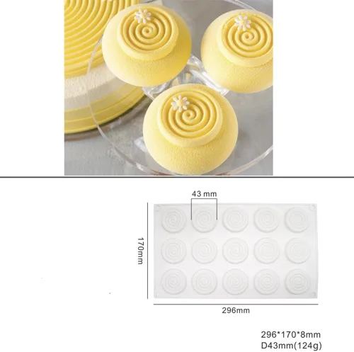 Miniatura 6 de Molde redondo de silicona para pastel en espiral, molde de 6 cavidades para dulces de gelatina (patrón en espiral C 11.64 x 6.84 x 0.4 pulgadas)