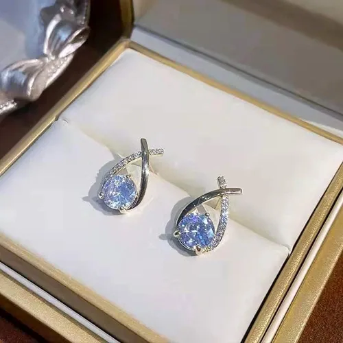 Miniatura 4 de Pendientes de tuerca de cristal con forma de lágrima de cola de pez en forma de lágrima. Regalo de cumpleaños para mujeres y niñas