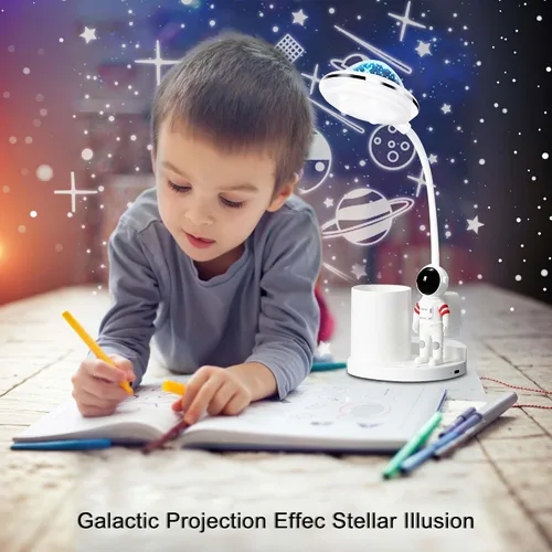 Miniatura 2 de Lámpara de escritorio de astronauta para niños, proyector espacial de estrellas, lámparas de cohete espacial, luces de astronauta con soporte