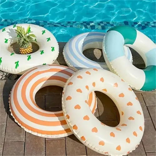 Miniatura 4 de Flotadores de piscina para niños de 5 a 10 años, tubos inflables con rayas simples, bonitos anillos de natación, flotadores, juguetes acuáticos