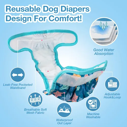 Miniatura 2 de Pet Soft Pañales para Perras Hembras – Paquete de 3 Pañales Lavables Estilo Vestido para Perras Hembras en Celo – Bragas Reutilizables