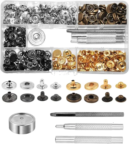 Miniatura 28 de Kit de botón de presión de metal Mandala Crafts - Botones a presión y herramienta de cierre a presión - Cierres coloridos de 9.5mm para coser, ropa