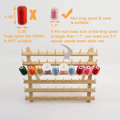 Miniatura 4 de New brothread 60 Carretes + 12 Carretes Estante de Hilo de Madera/Soporte Organizador de Hilo con Ganchos Colgantes para Hilos de Bordado, Acolchado
