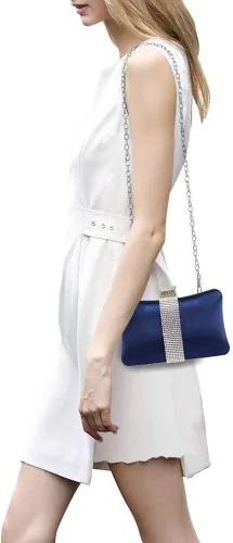 Miniatura 7 de DA BODAN Bolso de mano Jane de satén con diamantes de imitación para mujer para noche novia graduación fiesta bolso cruzado con cadena