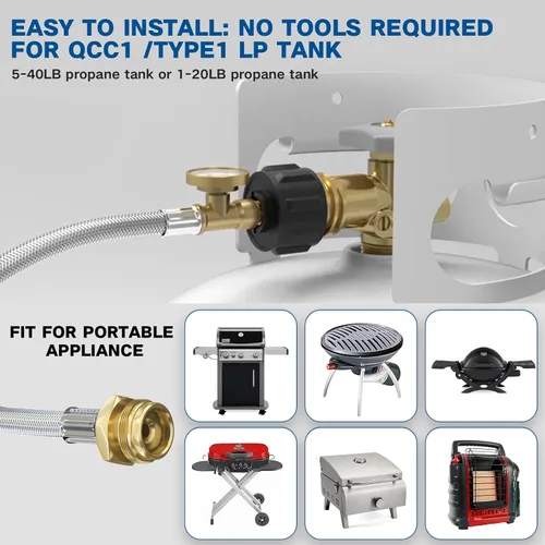 Miniatura 6 de NQN Manguera adaptadora de propano trenzada de acero inoxidable de 12 pies con calibre, adaptador de manguera de tanque de propano convertidor de 1