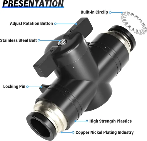 Miniatura 6 de TAILONZ PNEUMATIC BVU-1/2 OD Válvula de bola de control de flujo de aire Válvula de empuje para conectar accesorio (paquete de 1)