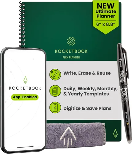 Miniatura 22 de Rocketbook Fusion Hybrid - Planificador y cuaderno reutilizables en uno, páginas en blanco adicionales, rastreador de metas y proyectos, Azul marino