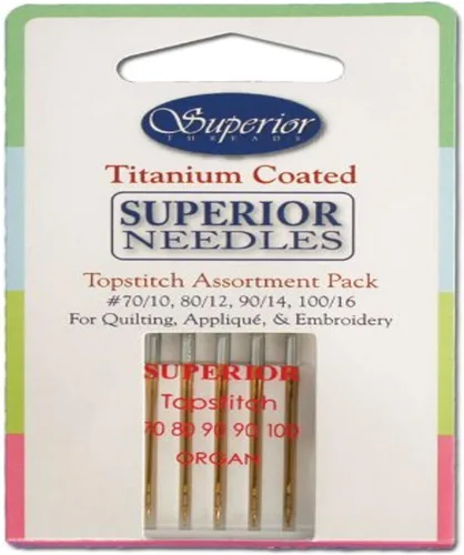 Superior Threads Topstitch - Juego surtido de agujas de coser y acolchar. Tamaños #70/10, 80/12 y #100/16 x 1 aguja cada uno. Tamaño #90/14 x 2
