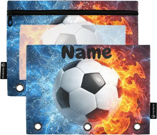 Miniatura 23 de Estuche para lápices de fútbol de fútbol en campo para carpeta de 3 anillas, paquete de 2 bolsas impermeables para lápices, estuche transparente