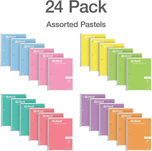 Miniatura 6 de Oxford - Cuaderno de espiral de 24 unidades de 8 colores pastel, 1 materia, rayas anchas, cuadernos para la escuela - 8 x 10.5 pulgadas - 70 hojas