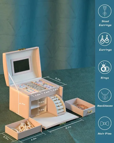 Miniatura 2 de GDJMLai Joyero para mujer, organizador de joyas con cerradura, caja de anillos con espejo, organizador de collares, artículos esenciales de viaje