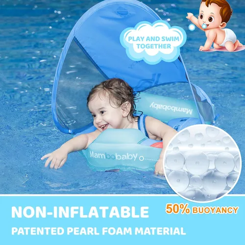 Miniatura 2 de Mambobaby Baby Float with Canopy & Tail Non-Inflatable Baby Swim Float Upgrade Soft Infant Pool Float Sun Protection Newborn Pool Float 3-24 Months