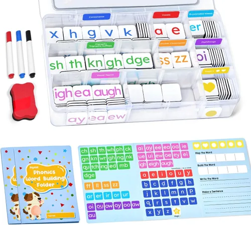 Miniatura 10 de JoyCat 265 Fichas Magnéticas de Letras Fonéticas - Hooked on Phonics, Set de Juegos de Lectura ABC con Carpeta para Formar Palabras y Estuche