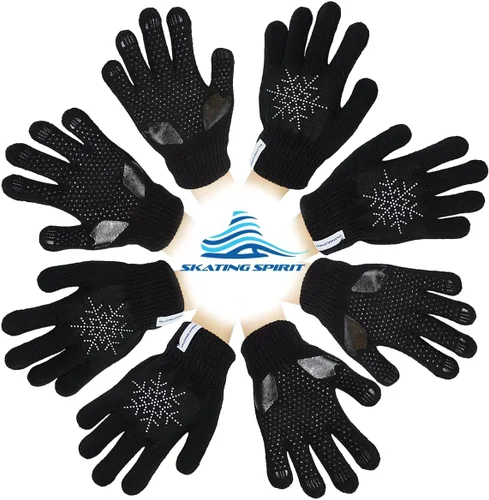 Miniatura 6 de SkatingSpirit - Guantes acolchados de gel para patinaje sobre hielo con copos de nieve de diamantes de imitación (1 par), guantes antideslizantes