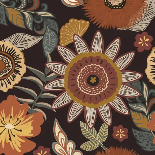 Miniatura 9 de Papel tapiz vintage de hongos para despegar y pegar, papel de contacto floral negro y dorado, papel de pared bohemio para pegar en el gabinete