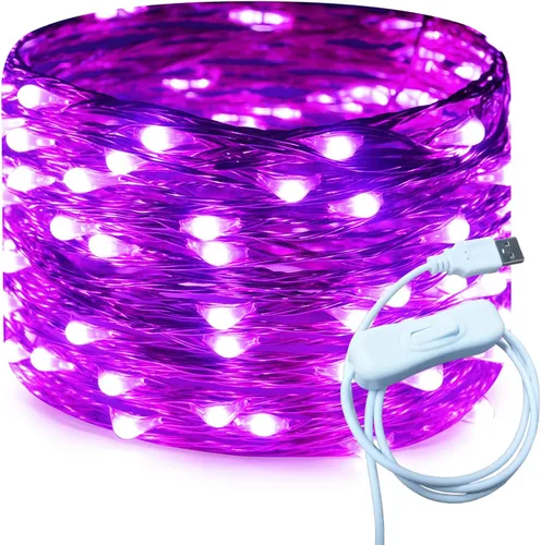 Miniatura 18 de RUICHEN Alambre de cobre de 33 pies, 100 luces LED USB con interruptor de encendido/apagado, verde