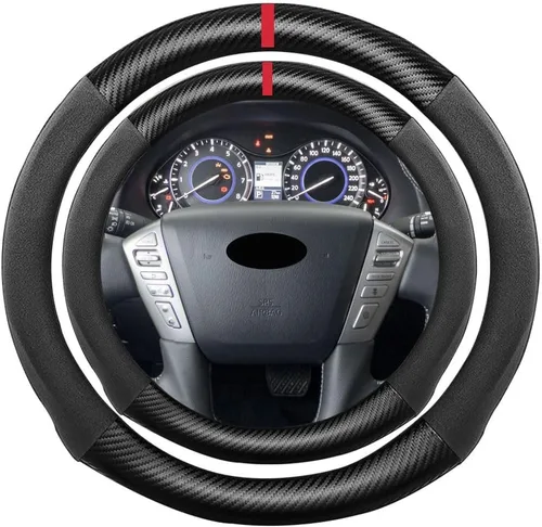 Miniatura 29 de Funda de volante de ante con fibra de carbono de K LAKEY, compatible con Porsche 718 Boxster Cayman 911 Panamera Macan Cayenne de 15 pulgadas, cuero